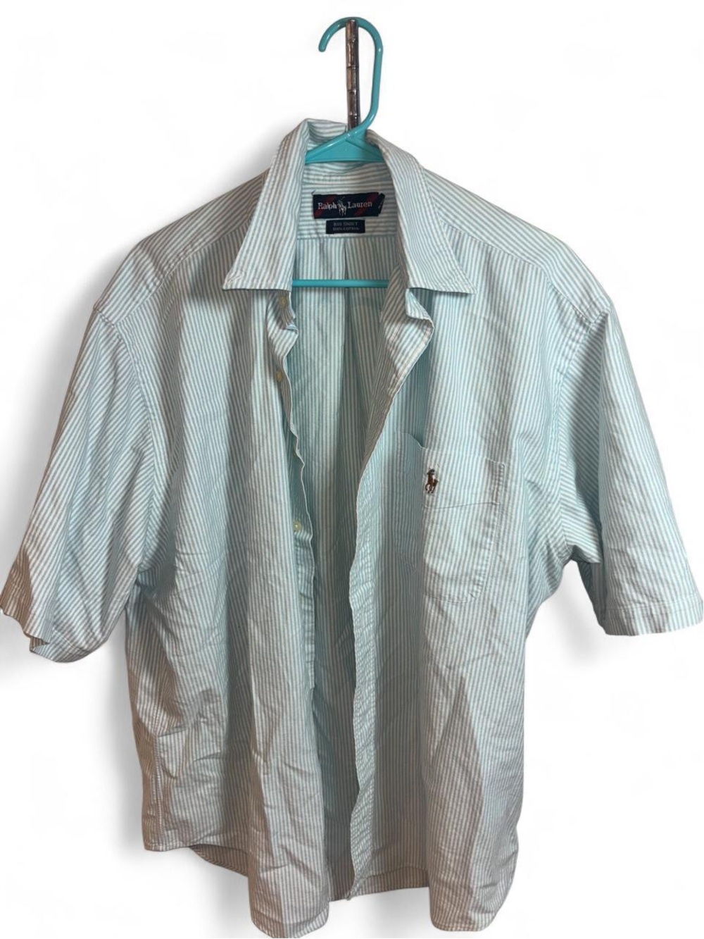 Ralph Lauren Light Mint & White Striped Short-Sleeve Button-Down Shirt